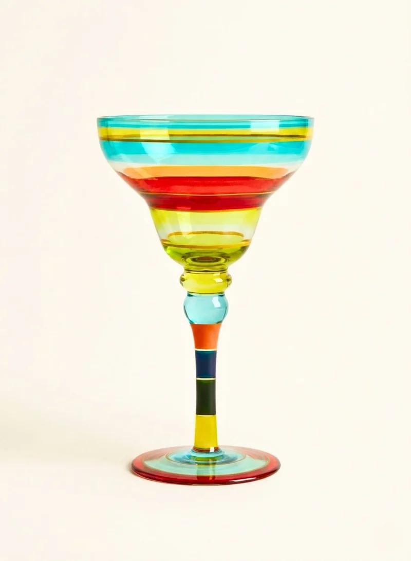 1Chase Clear Hand Painted Margarita Glasses Moroccan Collection, 270ML Set of 2, Artisan Decorative Glassware with Blue Lines, Unique Cocktail & Margarita Glasses for Kitchen Table Décor  | Best Price UAE